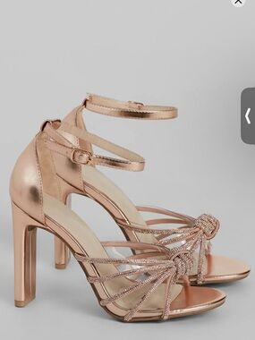 Windsor Rose Gold Rhinestone Metallic Knotted Strap Heels Size 6.5